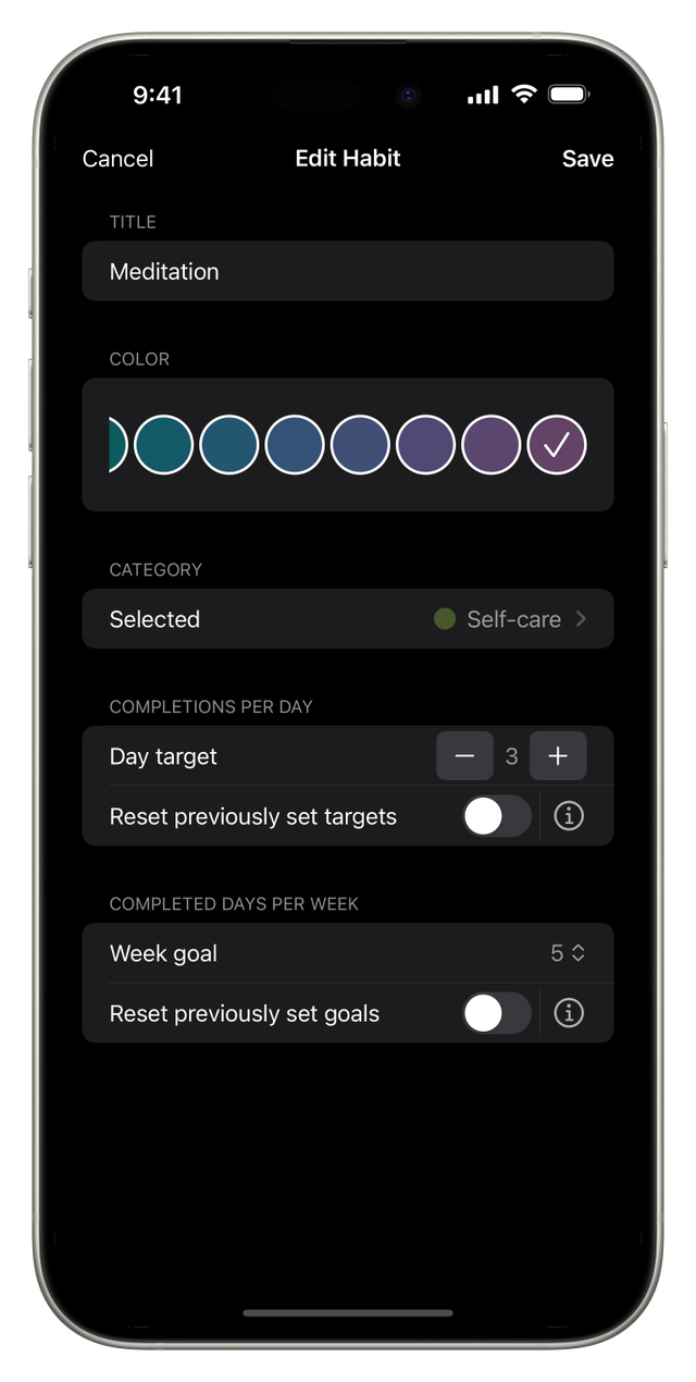 Habit editor screen
