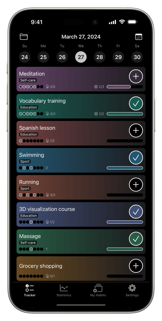 Tracker application screen
